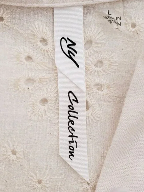 NY COLLECTION IVORY EYELET BUTTON FRONT BLOUSE SHIRT LARGE - Picture 5 of 9